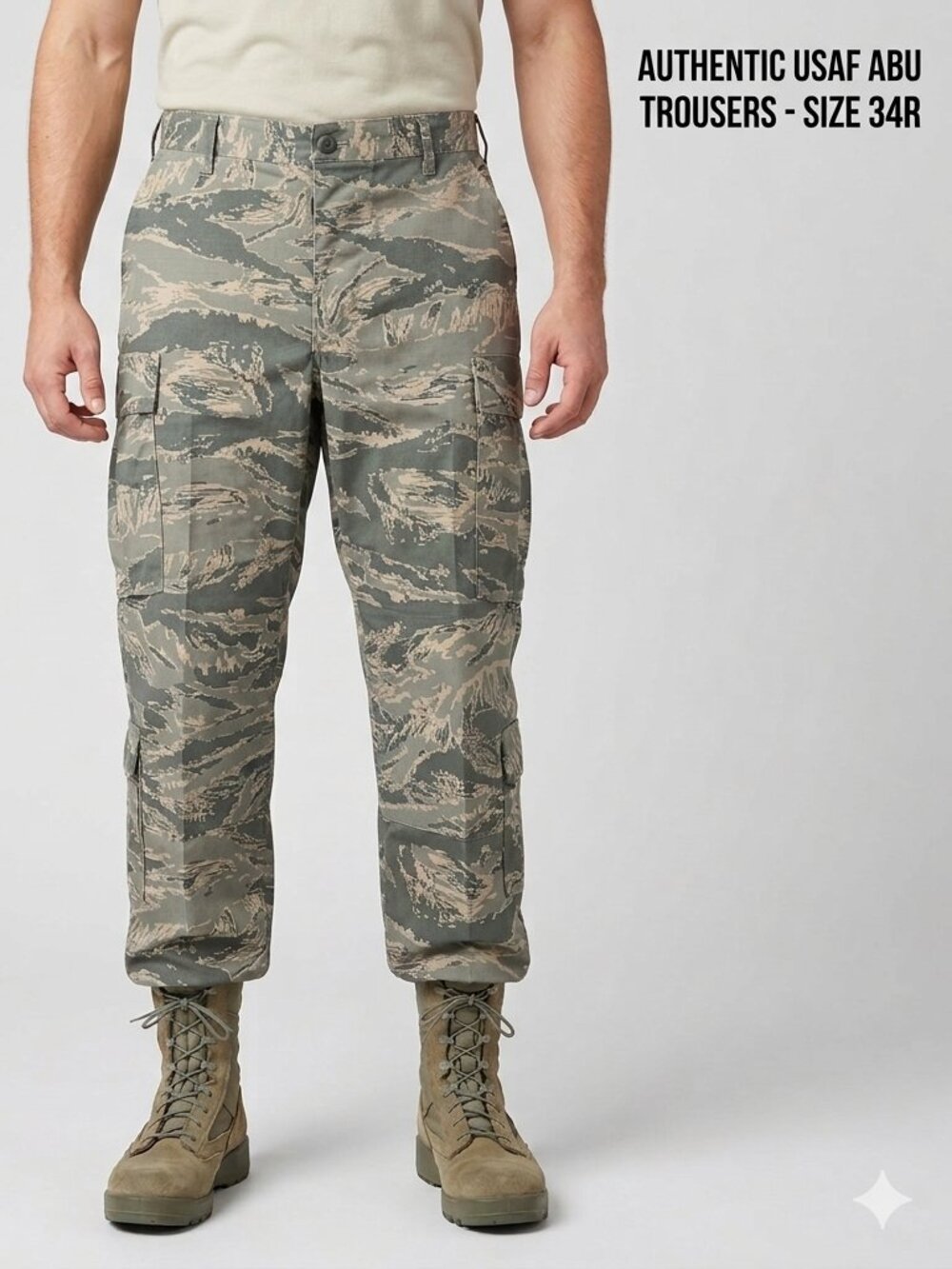 USAF ABU Camo Cargo Trousers 34R Men’s Military Pants Digital Tiger Stripe EUC